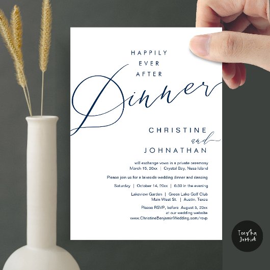 Invitation Heureux Jamais Après Le Dîner Mariage Elopement Sc