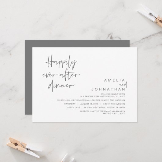Invitation Heureux Jamais Après Le Dîner Mariage, Gris Sombre (Devant/Arrière en situation)