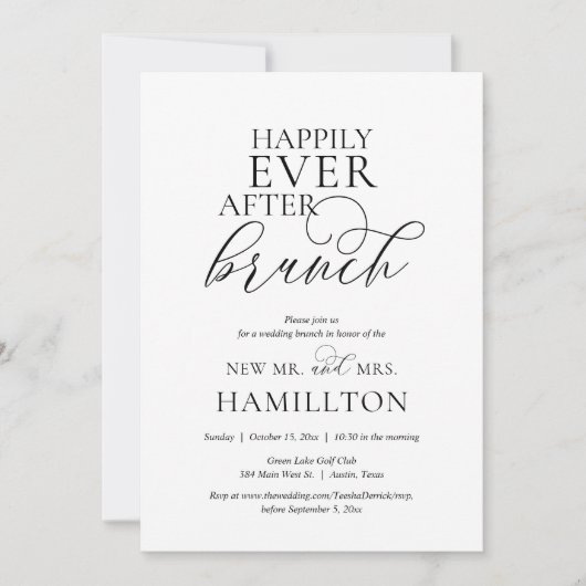 Invitation Heureux Jamais après le mariage Brunch, Navy Blue (Devant)