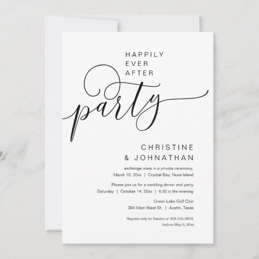 Invitation Heureux Jamais après le parti Mariage Elopement (Devant)