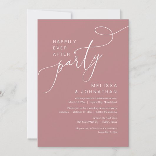 Invitation Heureux Jamais après le parti Mariage Elopement (Devant)