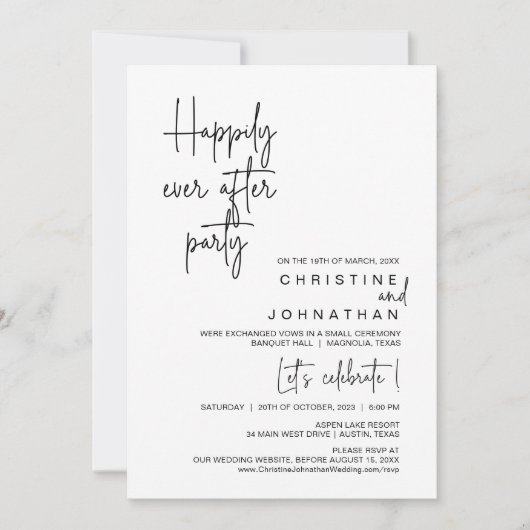 Invitation Heureux Jamais après le parti Mariage Elopement (Devant)