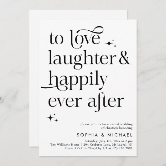 Invitation Heureux Jamais après le script Décontracté Mariage (Devant / Derrière)