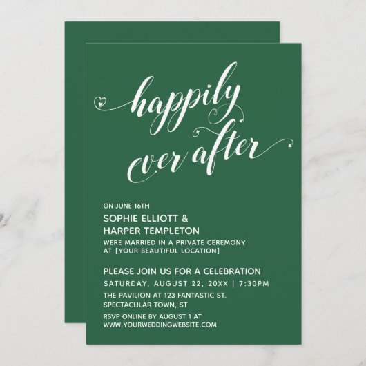 Invitation Heureux Jamais Après Les Coeurs Script Réception V (Devant / Derrière)