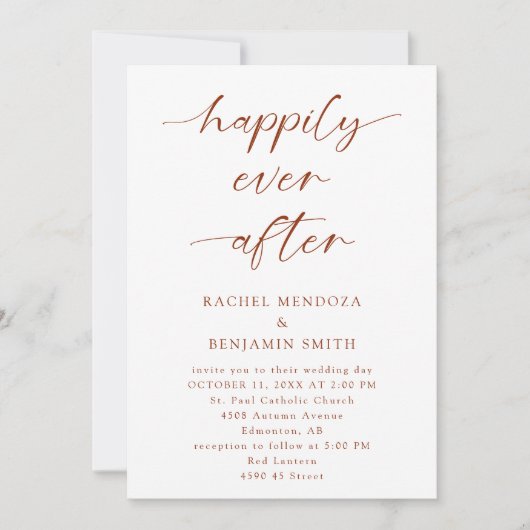 Invitation Heureux Jamais après Mariage Boho Script élégant (Devant)