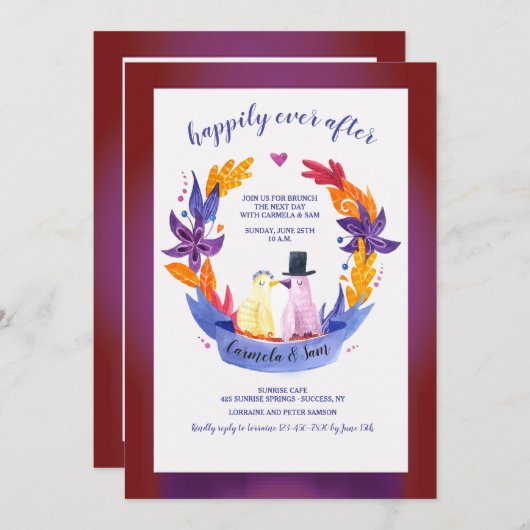 Invitation Heureux Jamais après Mariage Brunch (Devant / Derrière)