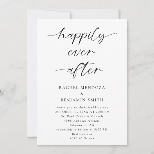 Invitation Heureux Jamais après Mariage minimal Script élégan (Devant)