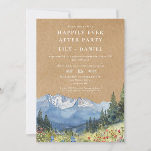 Invitation Heureux Jamais après Rustic Mountain Floral Photo