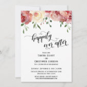 Invitation Heureux Jamais Après Script, Bourgogne, Roses Blus (Devant)