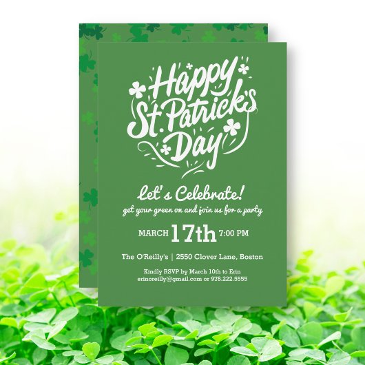 Invitation Heureux Jour de la Saint Patrick Parti Lucky Shamr