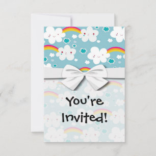 Invitation heureux kawaii arc-en-ciel et motif de nuages