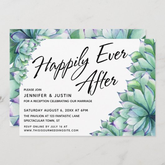 Invitation Heureux pour toujours avec les succulentes à l'aqu (Devant / Derrière)