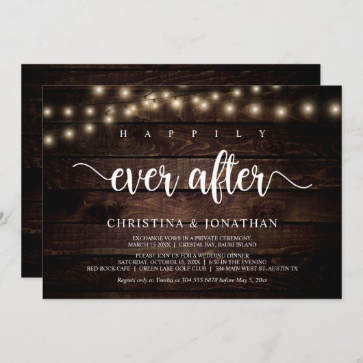 Invitation Heureux pour toujours, évasion de mariage rustique (Devant / Derrière)