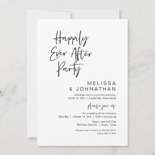 Invitation Heureux pour toujours, Fête de mariage en fuite (Devant)