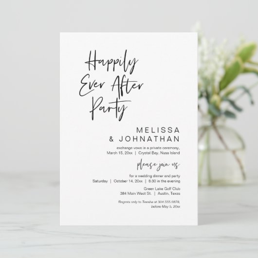 Invitation Heureux pour toujours, Fête de mariage en fuite (Debout devant)