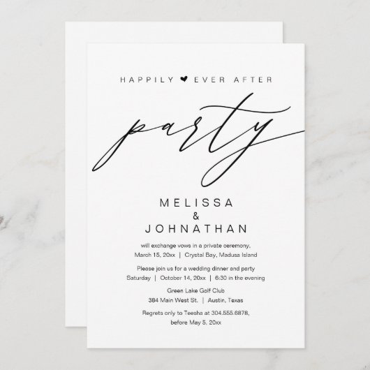 Invitation Heureux Pour Toujours, Fête de Mariage en Intime (Devant / Derrière)