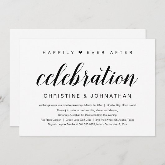 Invitation Heureux Pour Toujours, Fête de Mariage en Intime (Devant / Derrière)