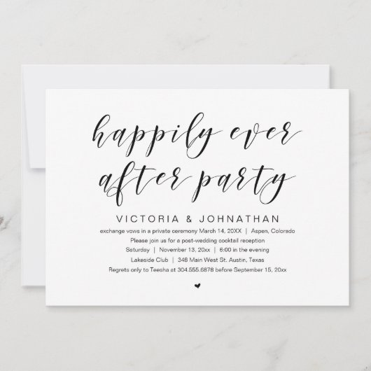 Invitation Heureux pour toujours, fête d'élopement de mariage (Devant)