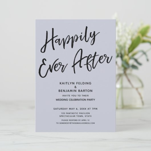 Invitation Heureux Pour Toujours Mariage Décontracté Dusty Bl (Debout devant)