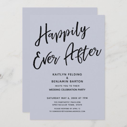 Invitation Heureux Pour Toujours Mariage Décontracté Dusty Bl (Devant / Derrière)