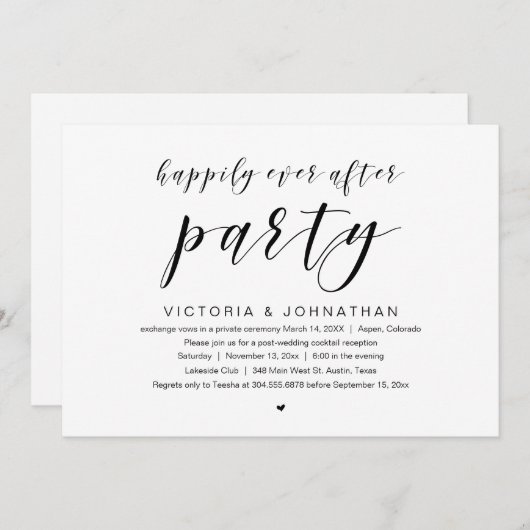 Invitation Heureux pour toujours, Mariage Elopement Party (Devant / Derrière)