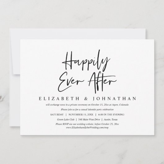 Invitation Heureux pour toujours, mariage intime et fête déco (Devant)