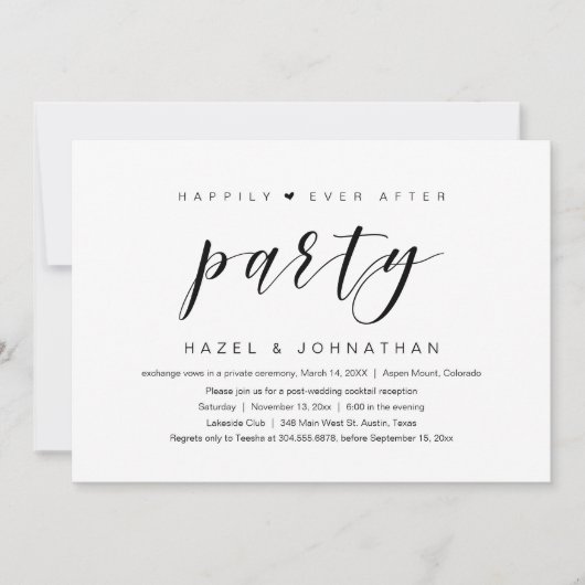 Invitation Heureux pour toujours, mariage intime et fête d'él (Devant)