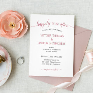 Invitation Heureux Pour Toujours Rose Moderne Doré Mariage Éc