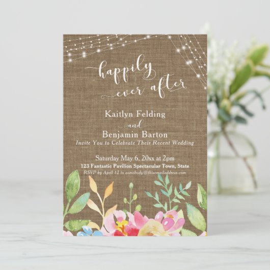 Invitation Heureux Pour Toujours, Toile de Jute, Fleurs & Lum (Debout devant)