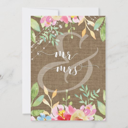 Invitation Heureux Pour Toujours, Toile de Jute, Fleurs & Lum (Dos)