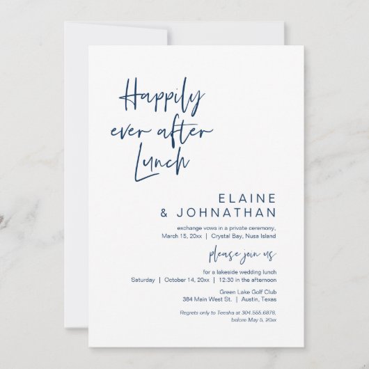 Invitation Heureux toujours après Brunch, Elopement Navy Blue (Devant)