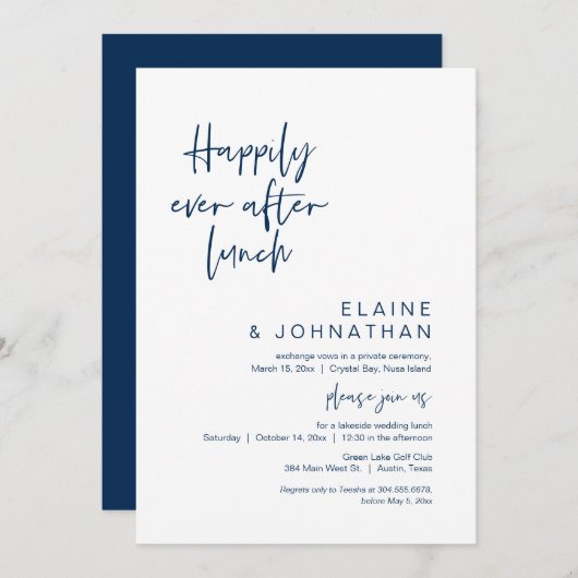 Invitation Heureux toujours après Brunch, Mariage, bleu marin (Devant / Derrière)