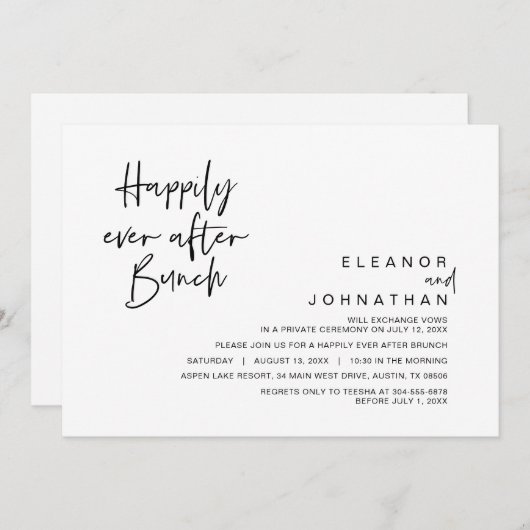 Invitation Heureux toujours après Brunch Mariage, noir et bla (Devant / Derrière)