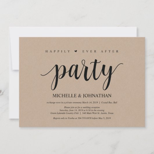 Invitation Heureux toujours après la fête, mariage elopement (Devant)