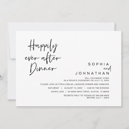 Invitation Heureux toujours après le dîner Mariage, noir et b (Devant)