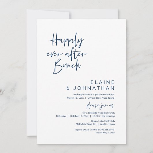 Invitation Heureux toujours après Mariage Brunch, Navy Blue (Devant)