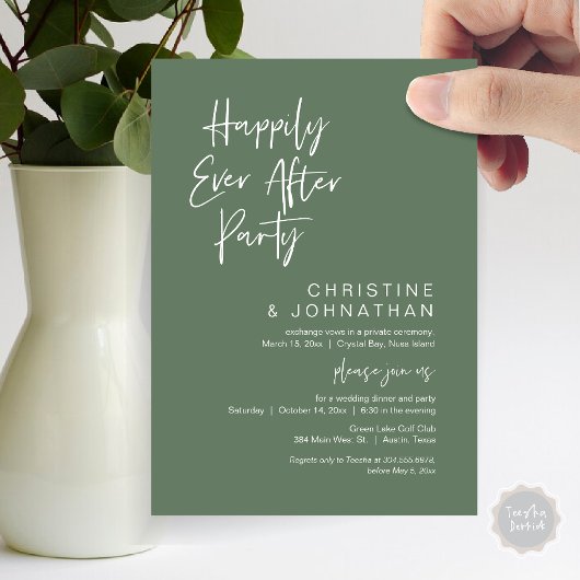 Invitation Heureux toujours après, Mariage Elopement Diner Pa