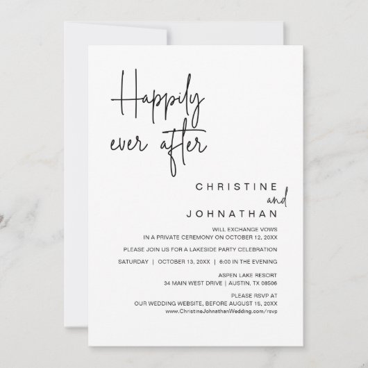 Invitation Heureux toujours après, parti Elopement Mariage (Devant)