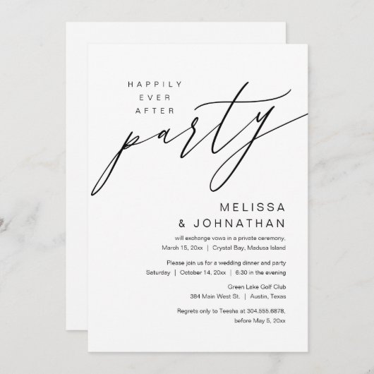 Invitation Heureux toujours après, parti Elopement Mariage (Devant / Derrière)