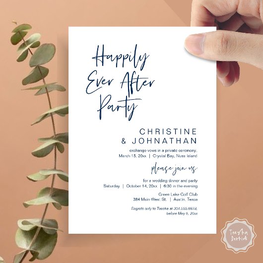 Invitation Heureux toujours après, parti Elopement Mariage