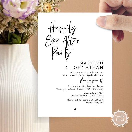 Invitation Heureux toujours après, parti Elopement Mariage