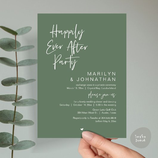 Invitation Heureux toujours après, parti Elopement Mariage
