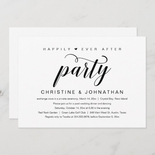 Invitation Heureux toujours après, parti Elopement Mariage (Devant / Derrière)