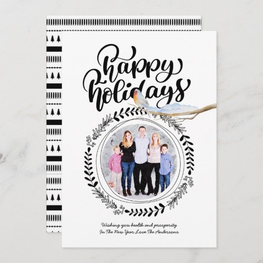 Invitation HEUREUX VACANCES PHOTO Festive moderne Robin Xmas (Devant / Derrière)