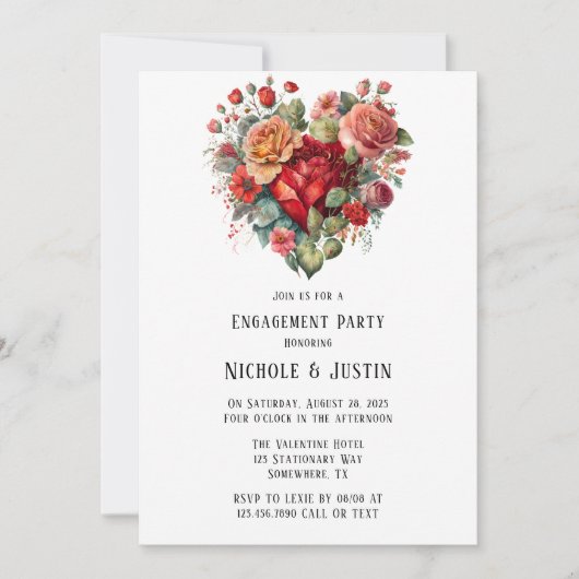 Invitation Heureux Valentine’s Rose Vintage Engagement Party (Devant)