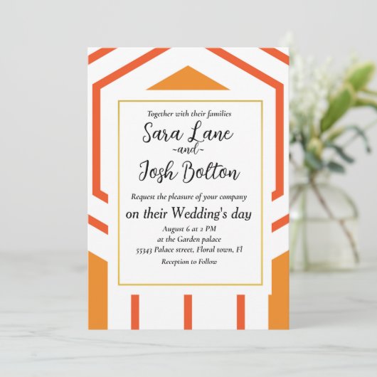 Invitation Hexagon abstract geometrical pattern en orange et (Debout devant)
