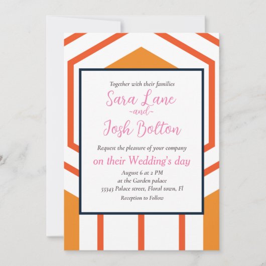 Invitation Hexagon abstract geometrical pattern en orange et (Devant)