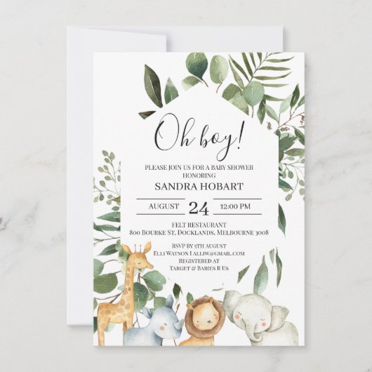 Invitation Hexagon Cadre de verdure Baby shower Safari (Devant)