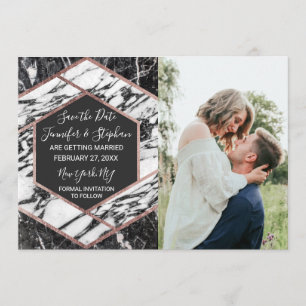 Invitation Hexagon de finition or Rose moderne en marbre Enre