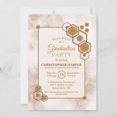 Invitation Hexagonal Gold Frame Marble Partie de graduation (Devant)